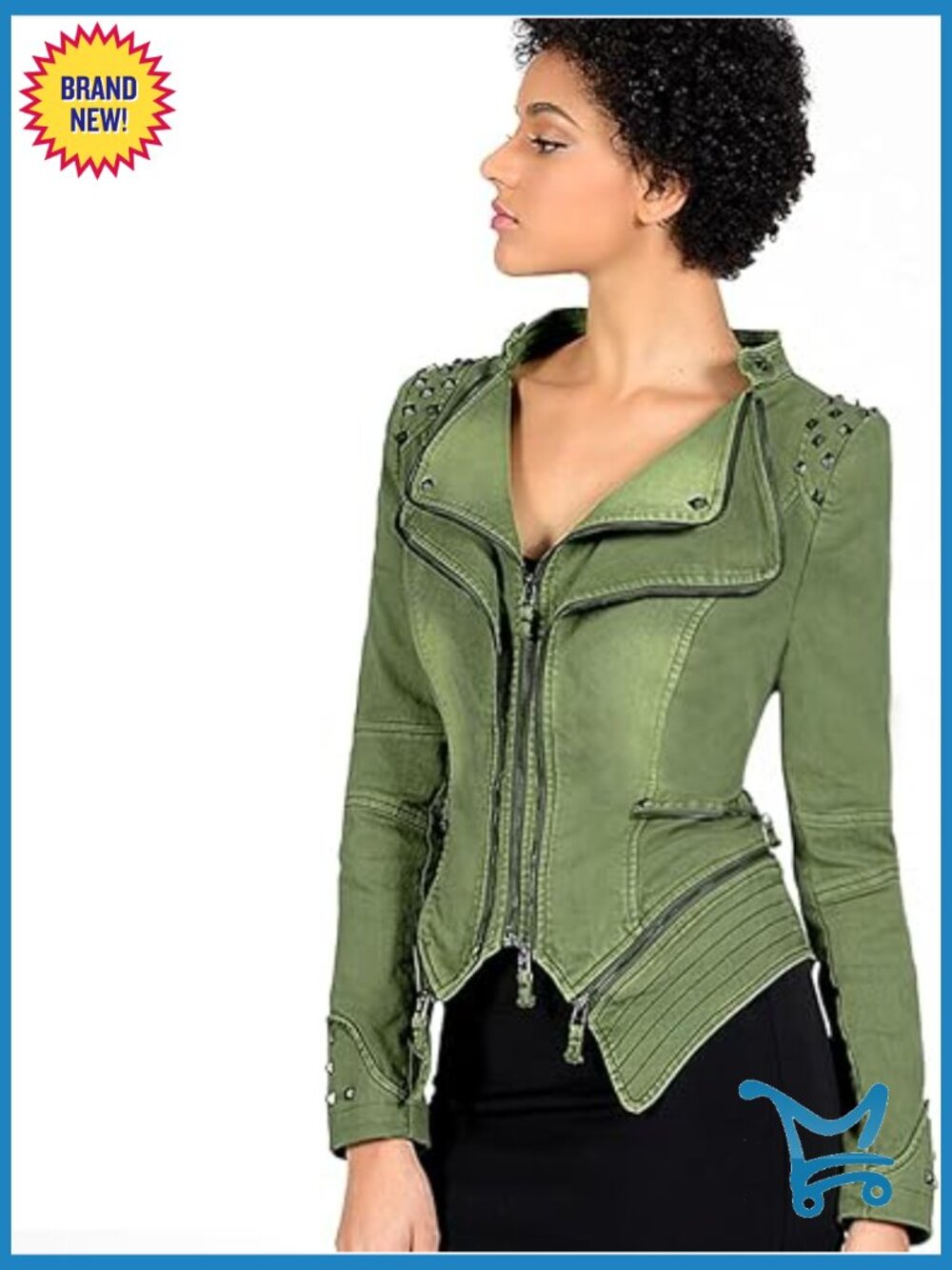Classic Tailcoat Denim Jacket with Rivets & Detachable Hem